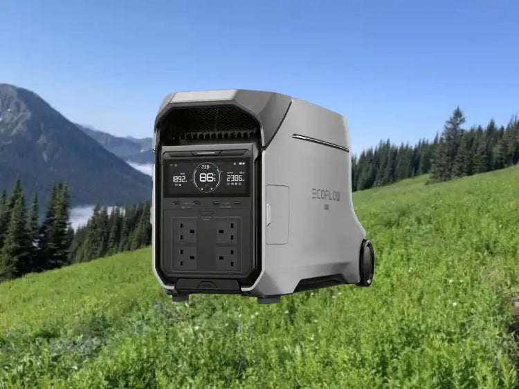 grey and silver ecoflow power station in an off grid environment