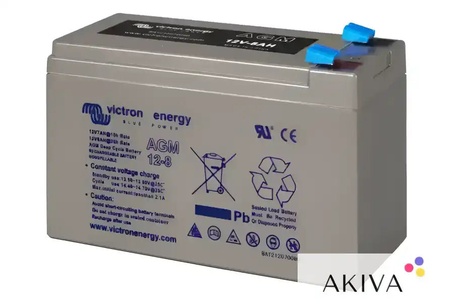 Gray rectangular 12V 8Ah AGM Deep Cycle Battery with blue terminal covers