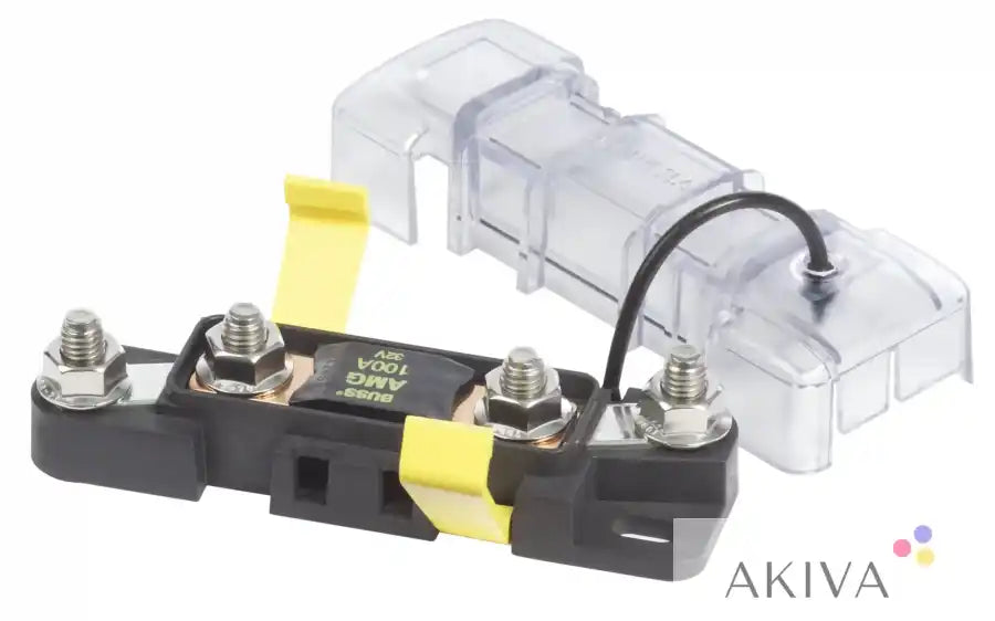 Blue Sea Systems black and yellow fuse block with clear cover