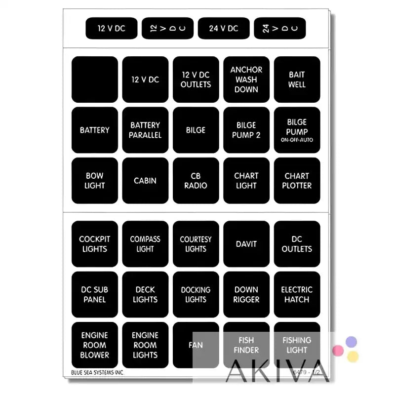 Blue Sea Systems BSS Label Kit DC H2O 60 black labels for marine electrical systems