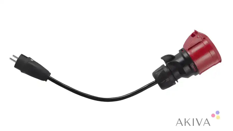 Red and black electrical adapter for Type F plug, ideal for off-grid power solutions and campervan systems