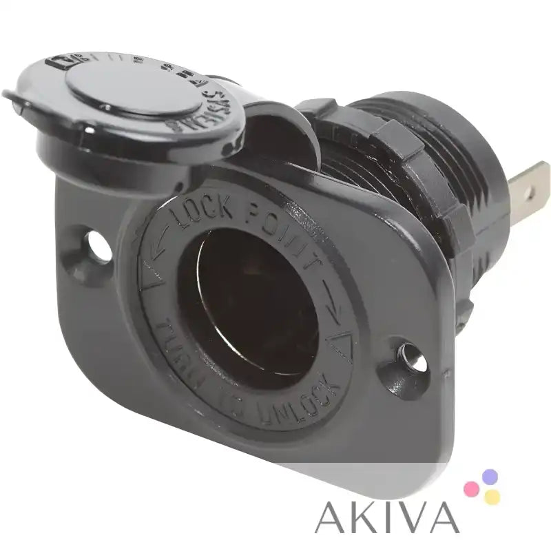 Black flush mount power socket on Blue Sea Systems BSS 12VDC Plug for marine use