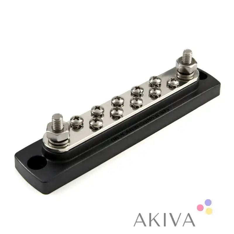 Black terminal block with silver screws on Blue Sea Systems BSS BusBar 10 Gang Common Bus