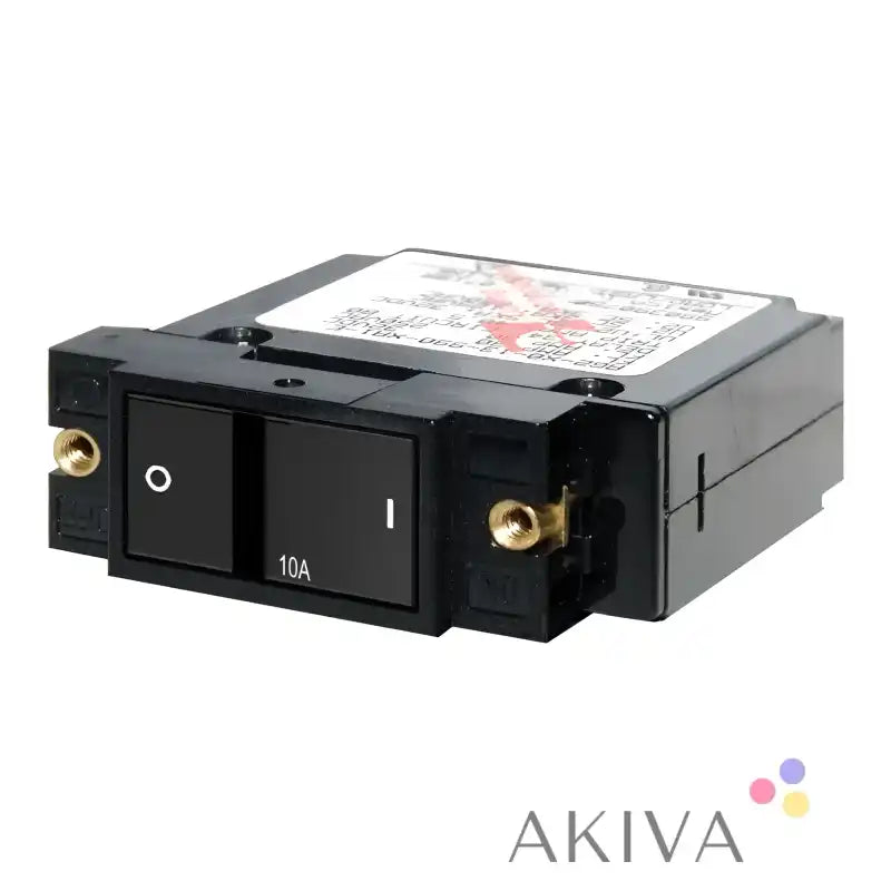 Black circuit breaker with two switches featuring Blue Sea Systems flat rocker switch design
