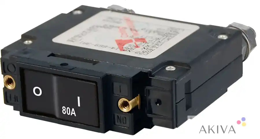 Blue Sea Systems 80A C-Series circuit breaker, black plastic with gold screws