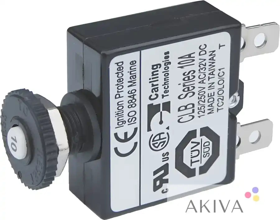Black circuit breaker with reset button from Blue Sea Systems BSS Circuit Breaker QC 10A