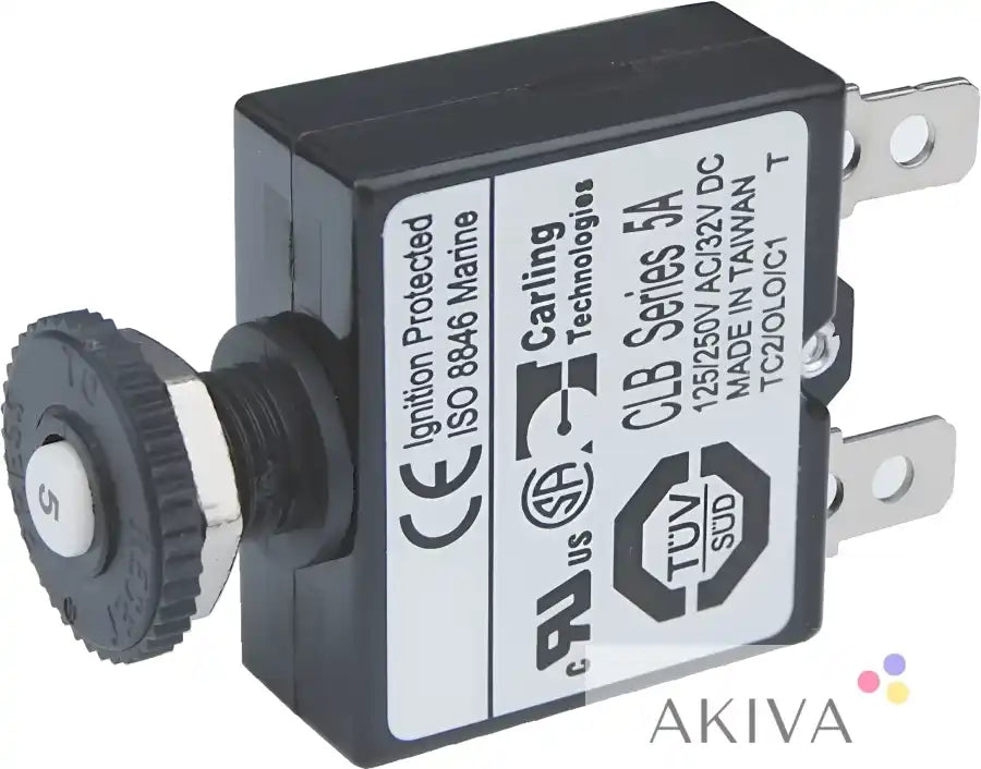 Black circuit breaker with reset button compatible with Blue Sea Systems electrical panels