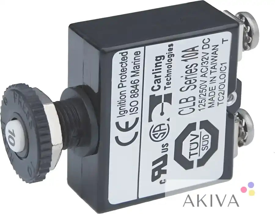 Black circuit breaker with push button from Blue Sea Systems BSS Circuit Breaker ST 10A