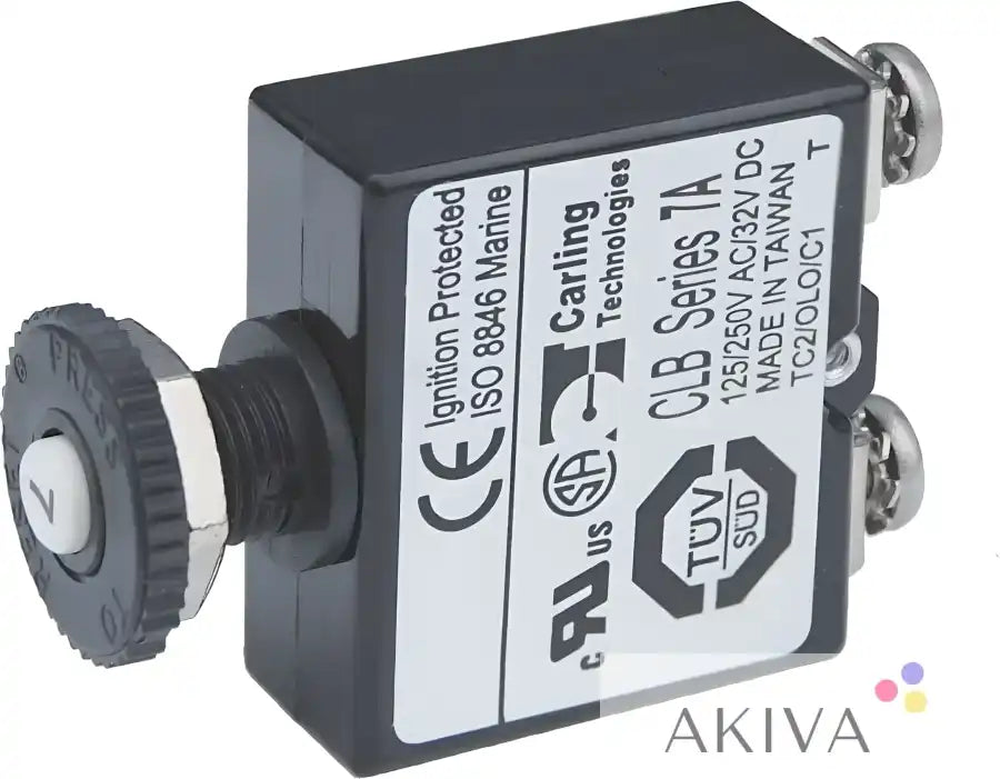 Black circuit breaker with white button from Blue Sea Systems BSS Circuit Breaker Push Button ST 7A