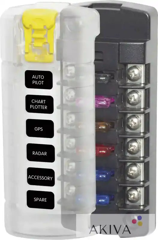 Blue Sea Systems BSS Fuse Block ST-Blade 6 Circuits with Labels and Cover