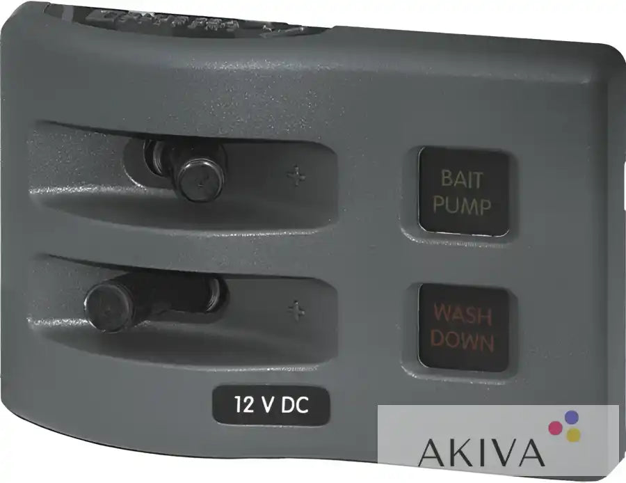 Gray boat control panel for Blue Sea Fuse Panel and Blue Sea Circuit Protection systems