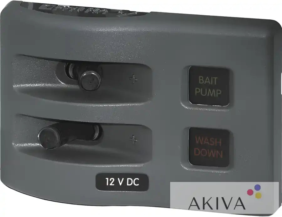 Blue Sea Systems gray panel with bait pump wash down toggles