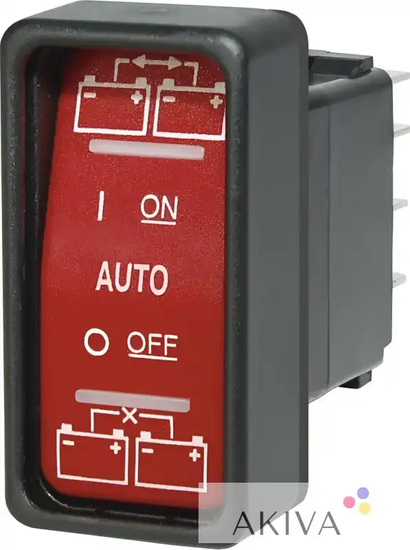Blue Sea Systems BSS Contura SPDT switch: red toggle on-auto-off with battery diagrams