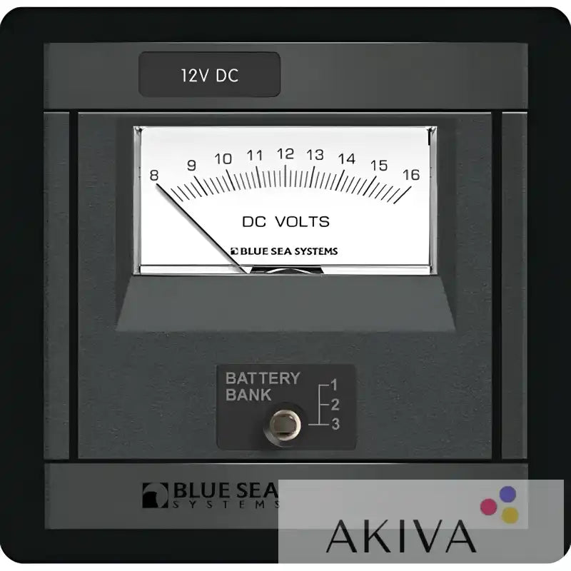 Blue Sea Systems DIN VMtr DC 8-16V black voltmeter with white dial