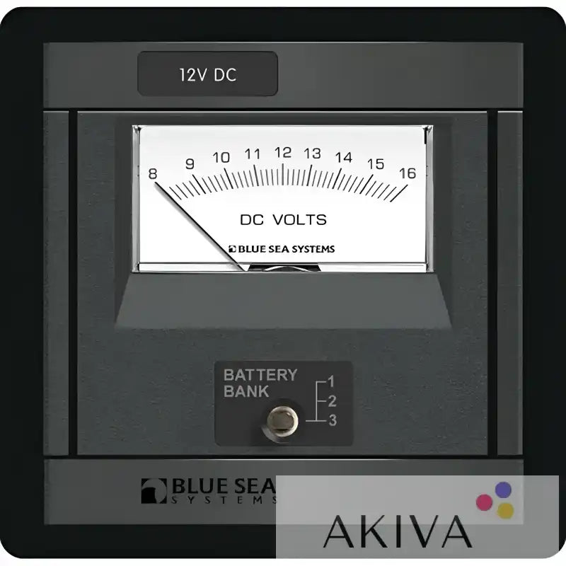 DC voltmeter with battery bank selector for Blue Sea Systems marine safety and manual reset circuits