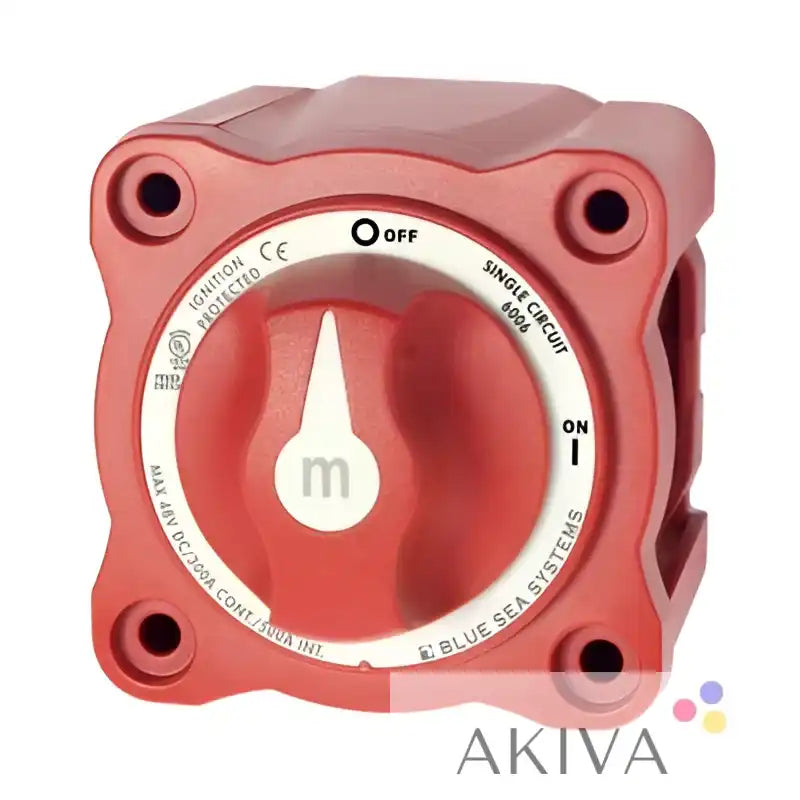 Blue Sea Systems m-Series 48V on/off battery switch, red with white dial