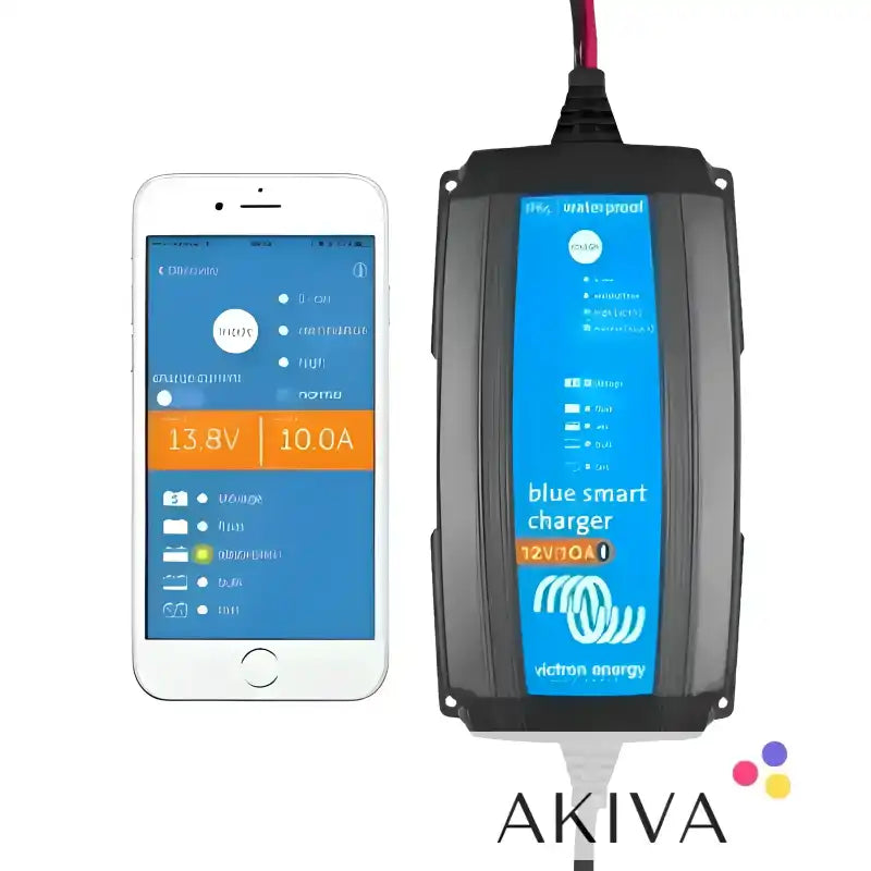 Blue Smart IP65 Charger 12/7(1) with phone display and durable design for efficient charging