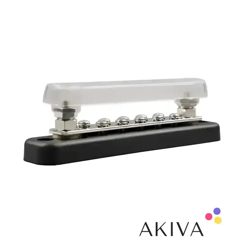 Black and silver terminal block with clear cover for Busbar 150A screws +cover solution