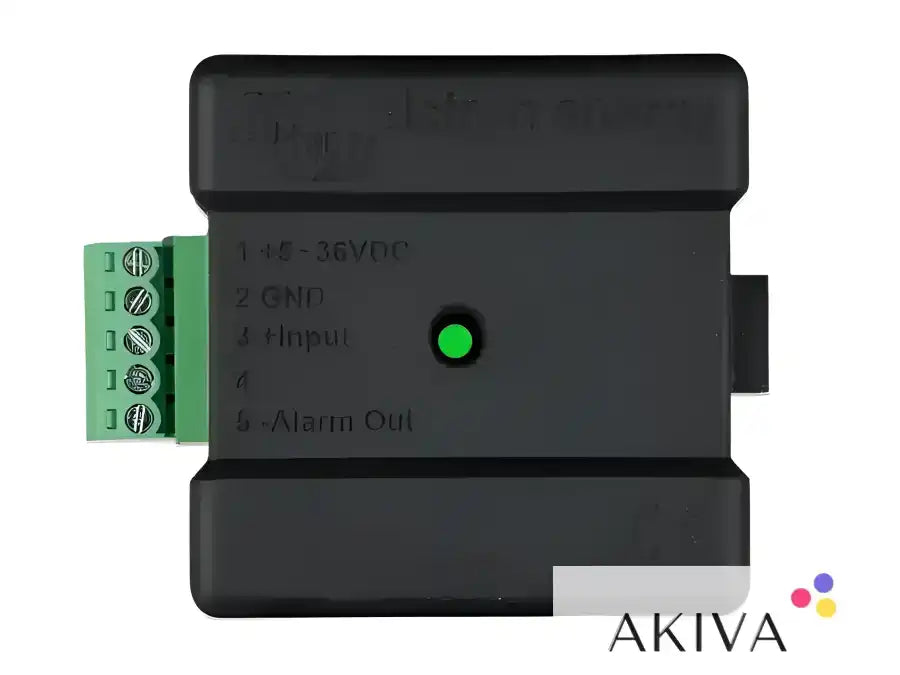 Black Victron Energy device with green terminal block and LED for CAN-bus Temp sensor