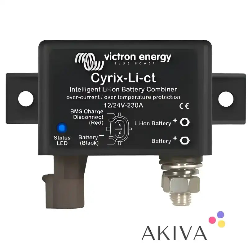 Black Cyrix-Li-ct intelligent Li-ion battery combiner for 24V-120A systems