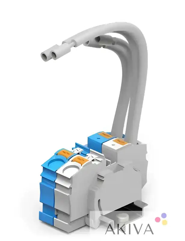 Blue and white electrical terminal block with tubing from DC CONNECTOR KIT GEN24