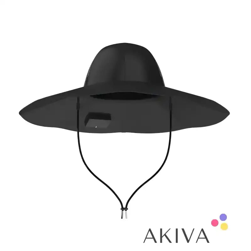 Black wide-brimmed EcoFlow Power Hat large size with chin strap for added comfort