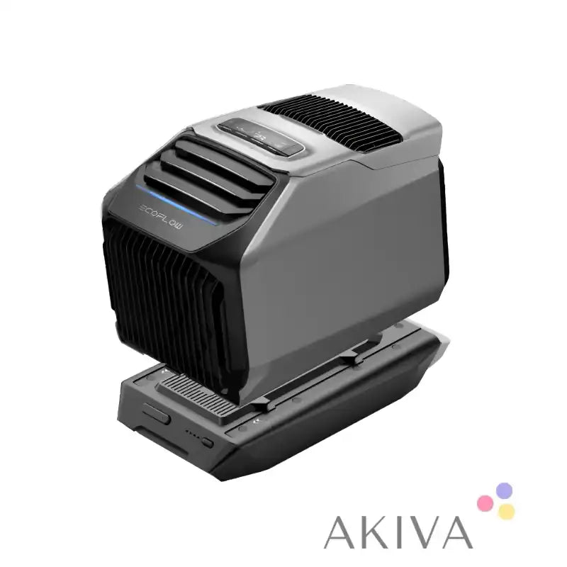 Gray and black portable air conditioner from EcoFlow Wave for off-grid power solutions