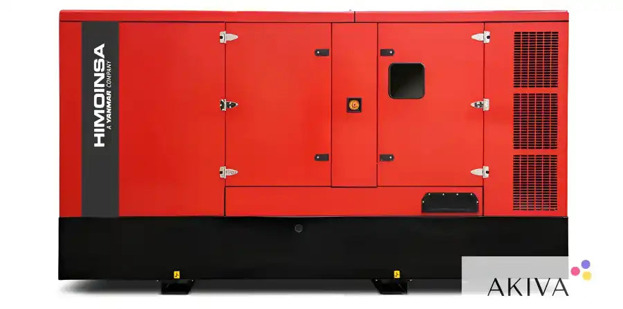 Red Himoinsa HFW-310-T5 S3A 400V generator with black base and metal enclosure panels