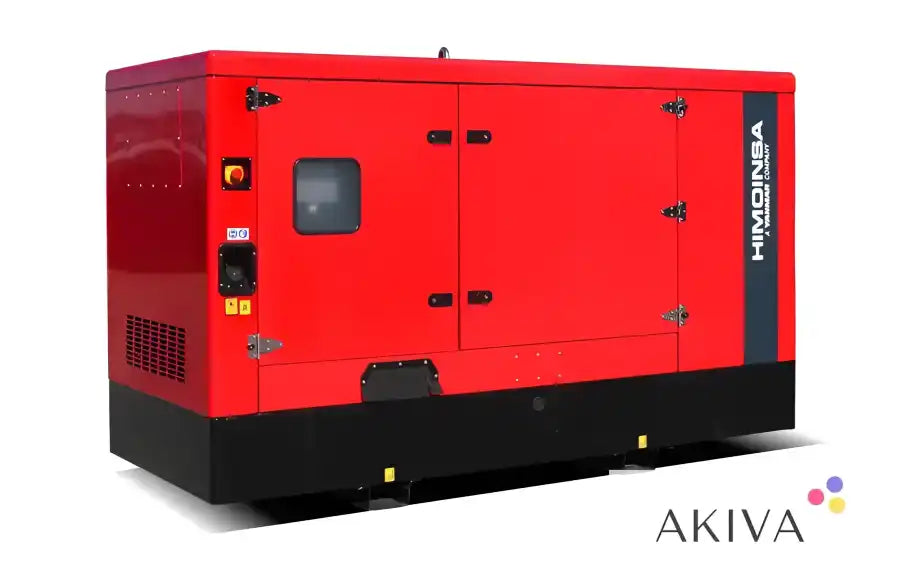 Red and black Himoinsa HYW-20-T5 S3A 400V diesel generator in enclosed housing