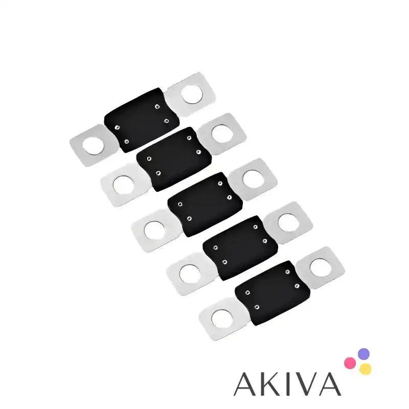 Black and silver MEGA-fuse 400A 80V, packaged as a set of 5 automotive fuses