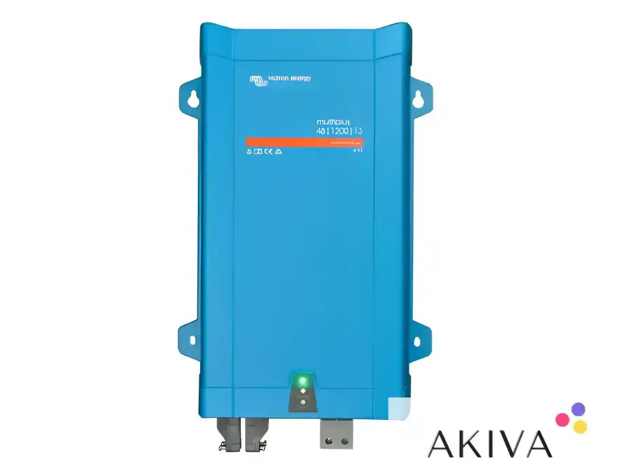 Blue power inverter with mounting brackets for MultiPlus 48/1200/13-16 230V off-grid power solutions