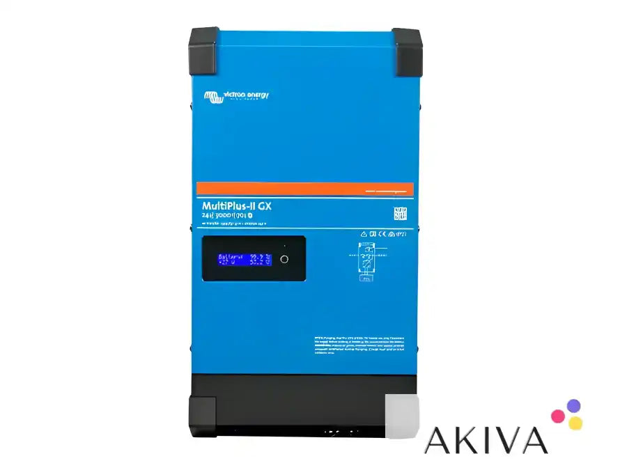 Blue and black MultiPlus-II 24/3000/70-32 230V GX power inverter for off-grid power solutions