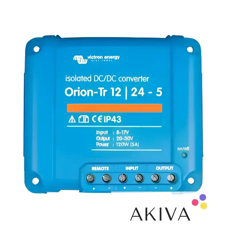 Blue isolated DC-DC converter Orion-Tr 12/12-9A in DC-DC converter retail display