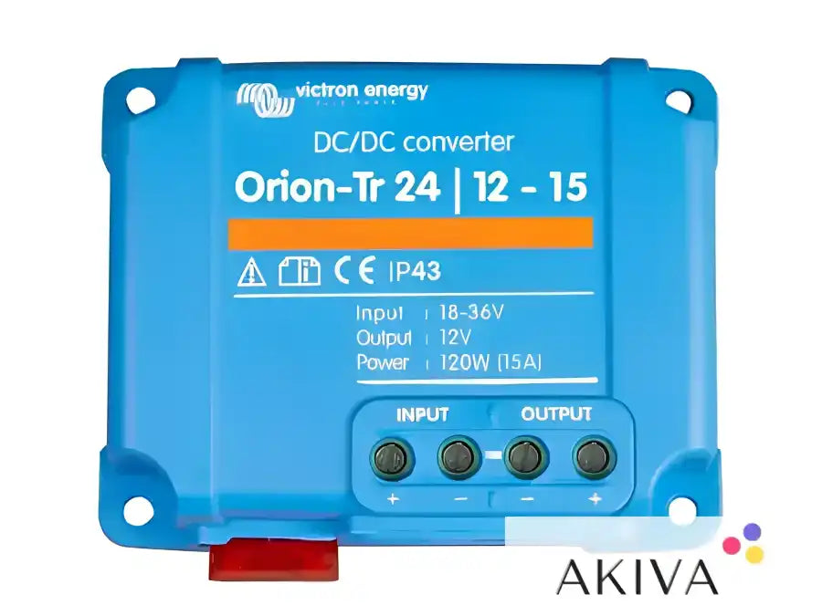 Blue DC/DC converter with input and output terminals for off-grid power solutions