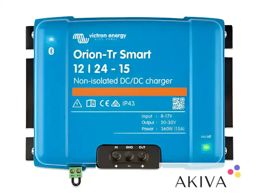 Blue Victron Energy Orion-Tr Smart Non-Isolated DC-DC Charger 12/24-15A display