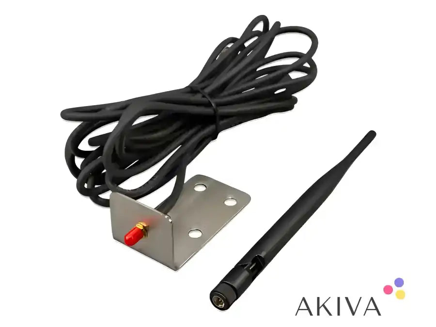 Black LTE-M wall-mount antenna with mounting bracket and 5m cable for outdoor use