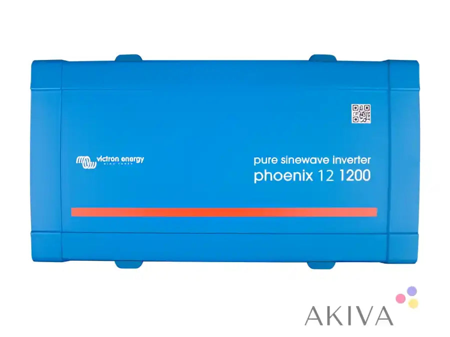 Bright blue phoenix inverter 12 1200 with orange stripe by victron energy for off-grid power solutions and campervan systems