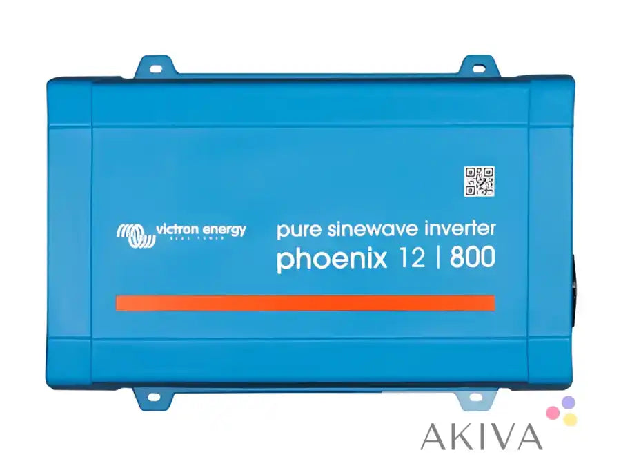 Blue plastic victron energy phoenix inverter 12 800 with orange accent stripe for off-grid power solutions and campervan electrical systems