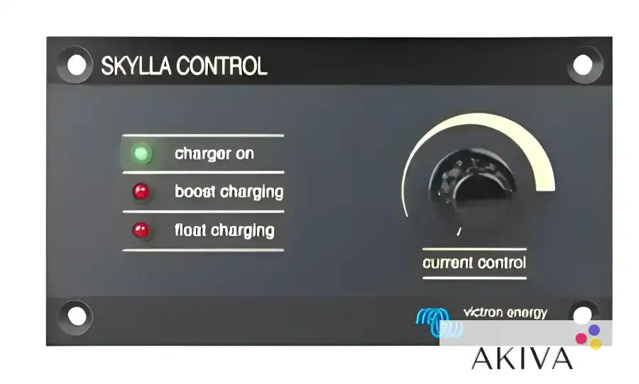 Black Skylla Control CE panel with indicator lights and knob for off-grid power solutions