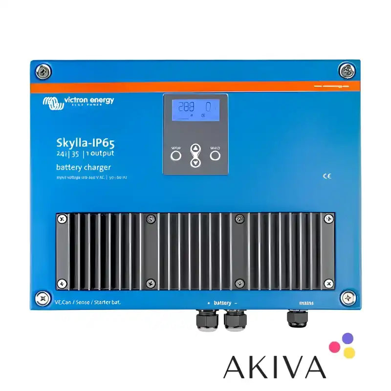 Blue Victron Energy Skylla-IP65 battery charger for 120-240V off-grid power solutions