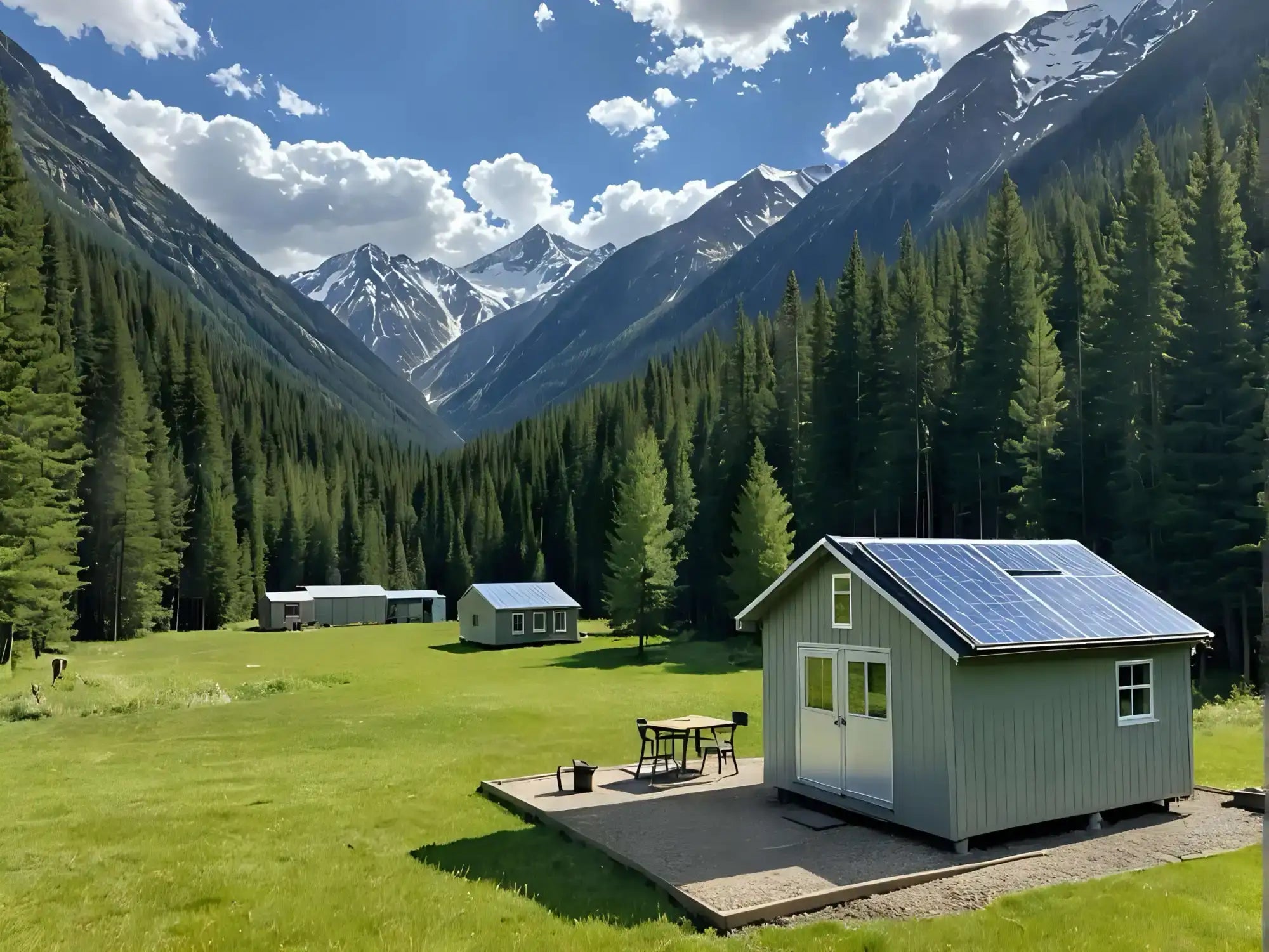 Solar-paneled cabin.