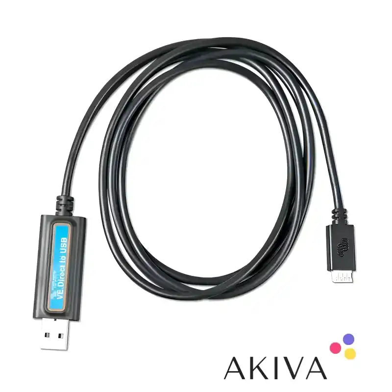 Black VE.Direct to USB cable for USB interface by Victron Energy, ideal for off-grid power solutions