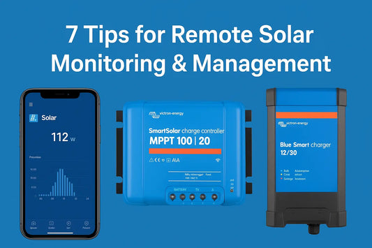 Victron equipment and app displayed for remote solar monitoring