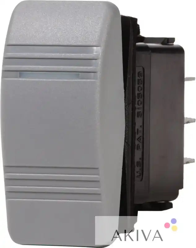 Blue Sea Systems gray plastic toggle switch with u.s. labeled base