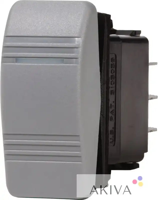 Blue Sea Systems gray plastic toggle switch with u.s. labeled base