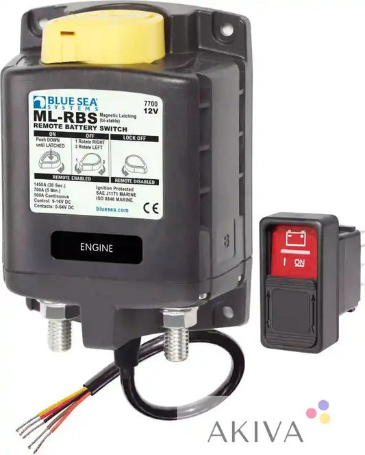 Blue Sea Systems ML-RBS 500A solenoid with manual control, black plastic, red toggle