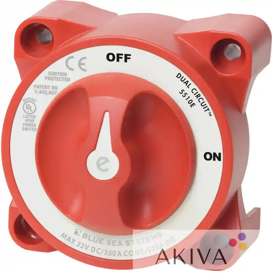 Blue Sea Systems 5510e dual circuit battery switch red with white dial on off