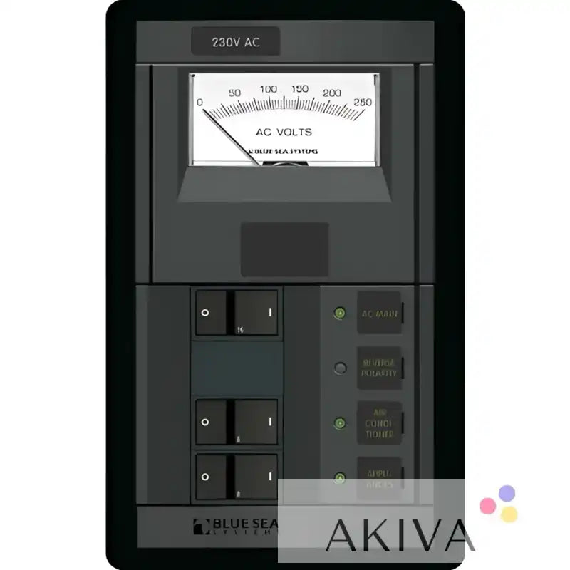 Blue Sea Systems 230V AC voltmeter switch panel with analog gauge