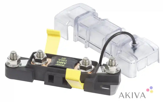 Blue Sea Systems black and yellow fuse block with clear cover