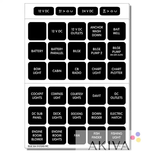 Blue Sea Systems BSS Label Kit DC H2O 60 black labels for marine electrical systems